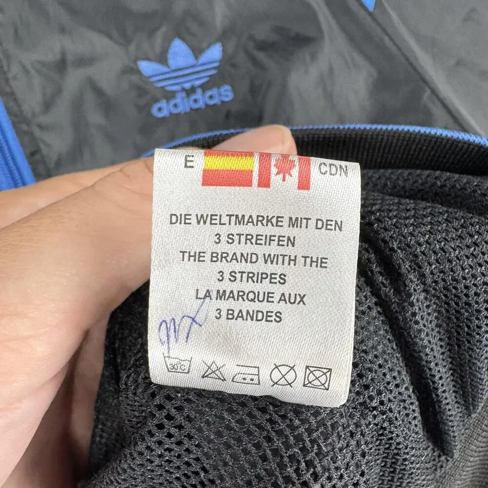 Vintage Adidas Originals Jacket Mens Medium Black Blue Hood Windbreaker Full Zip